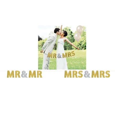 Mr & Mrs Gold Glitter Letter Banner, 2ct.