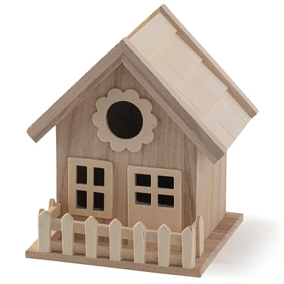 7" Wood Birdhouse with Fence by Make Market®