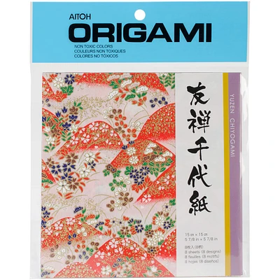 Aitoh 5.875" Yuzen Washi Red Origami Paper, 8 Sheets