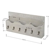 NEX™ Rustic Gray Wall Mounted Mail Holder & Organizer with 6 Key Hooks