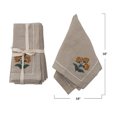 Floral Embroidered Cotton Napkins Set