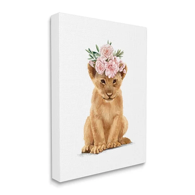 Stupell Industries Boho Rose Floral Crown Lion Cub Safari Animal Canvas Wall Art