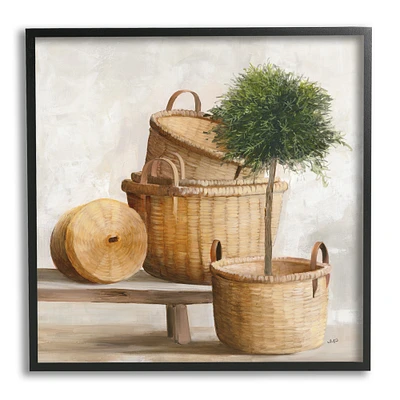 Stupell Industries Traditional Whicker Baskets Stacked Still Life Painting Framed Wall Art