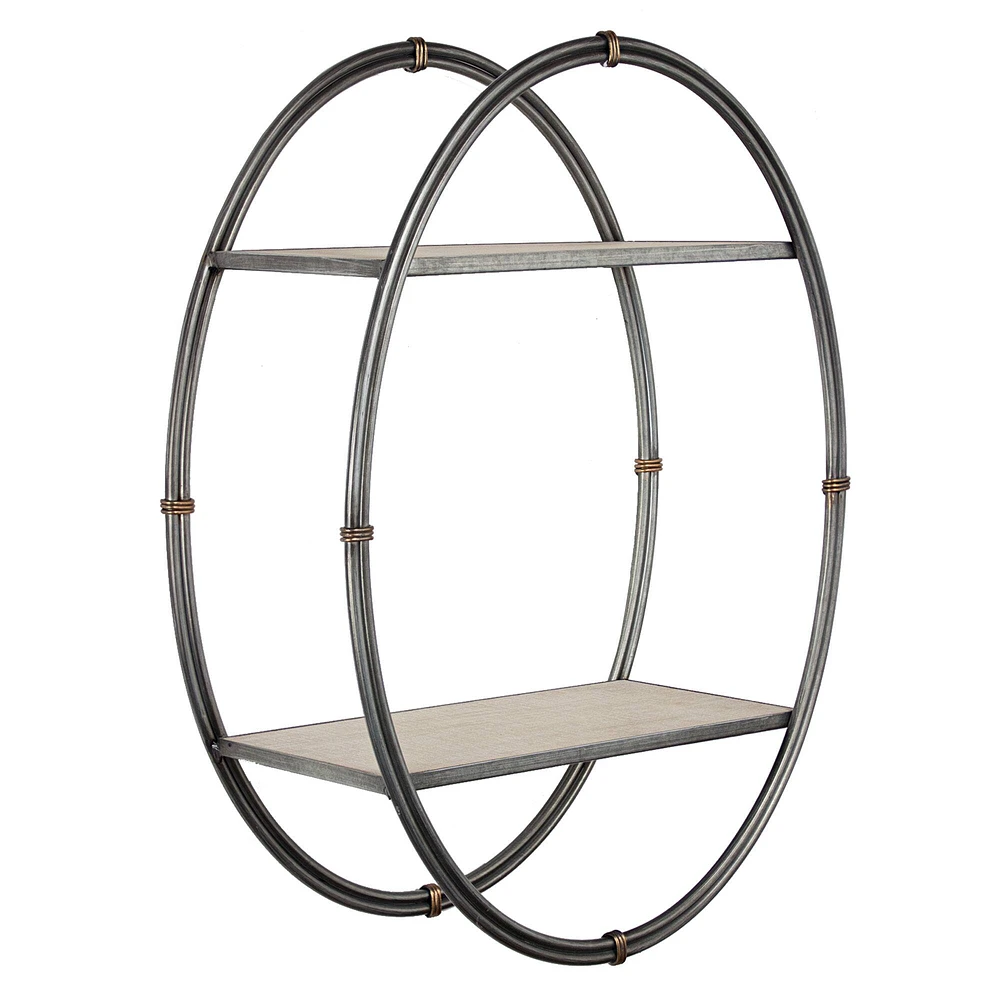 White Wood & Metal Hanging Oval Wall Shelf