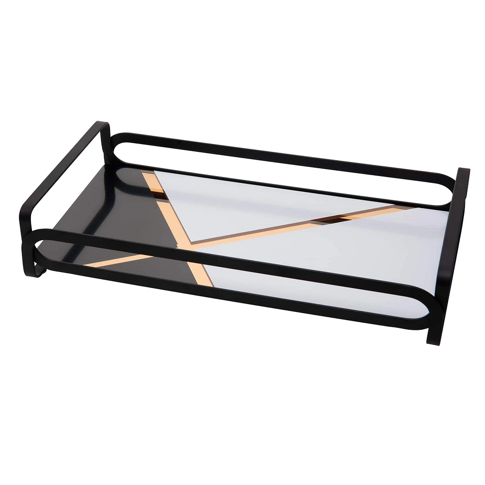 Home Details 14" Matte Black Color Block Vanity Tray