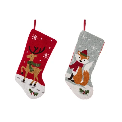 Glitzhome® 19" Reindeer & Fox Hooked Stockings, 2ct.