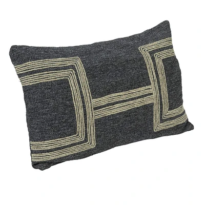 Charcoal & Natural Cotton Blend Lumbar Pillow with Jute Embroidery