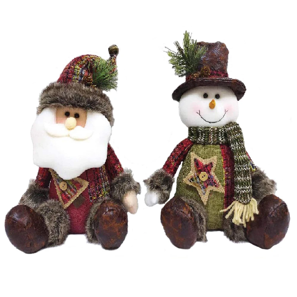 Santa's Workshop 16" Santa & Snowman Sitting Patchwork Pals Set