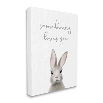 Stupell Industries Somebunny Loves You Quote Grey Rabbit Animal Pun Canvas Wall Art