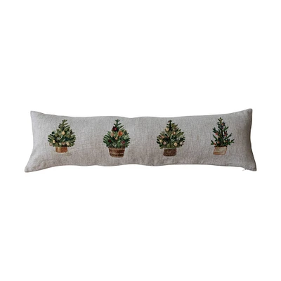 Hello Honey® 36" Christmas Tree Embroidery Linen Lumbar Pillow with French Knots