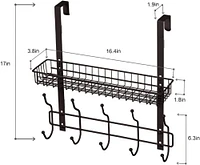 17" Over the Door Hook Hanger with Mesh Basket