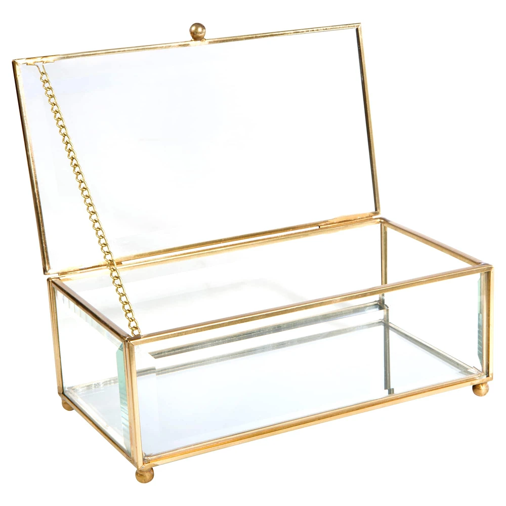 Home Details Vintage Mirrored Bottom Gold Rectangular Keepsake Box