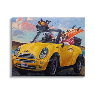 Stupell Industries Pet Dogs Yellow Convertible Surfboard Beach Car Canvas Wall Art