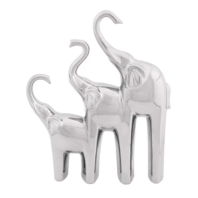 14" Silver Ceramic Contemporary Elephant Sculpture