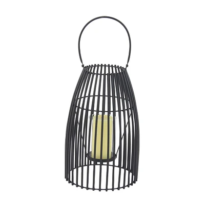 16" Black Iron Contemporary Candle Holder Lantern