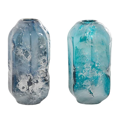 The Novogratz 11.5" Blue Glass Contemporary Vase Set