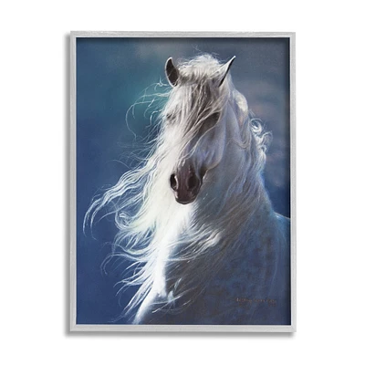 Stupell Industries White Horse with Long Mane Wild Equestrian Portrait in Frame Wall Art