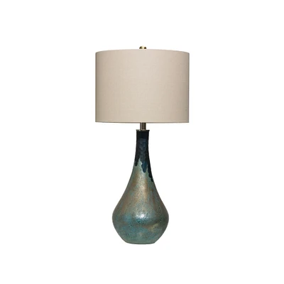 32" Opal Finished Glass Table Lamp with Linen Shade