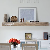 Walnut "Grateful" Text Engraving Floating Wall Shelf