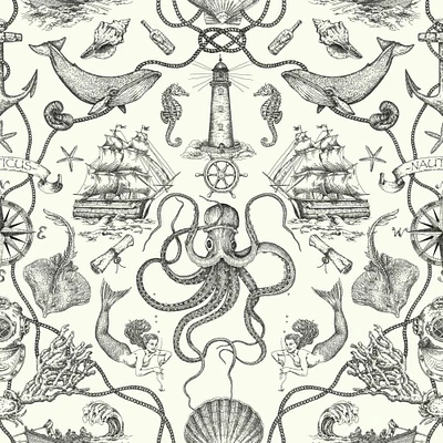 RoomMates Deep Sea Toile Peel & Stick Wallpaper