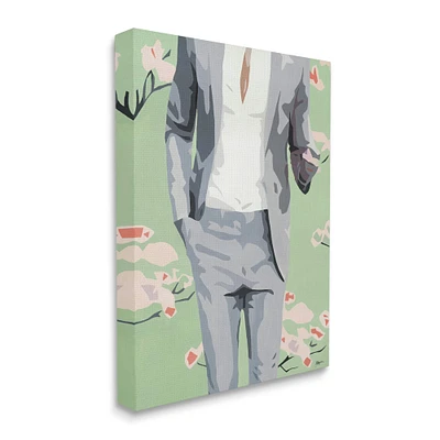 Stupell Industries Men's Fashion Business Suit over Pink Flowers Canvas Wall Art