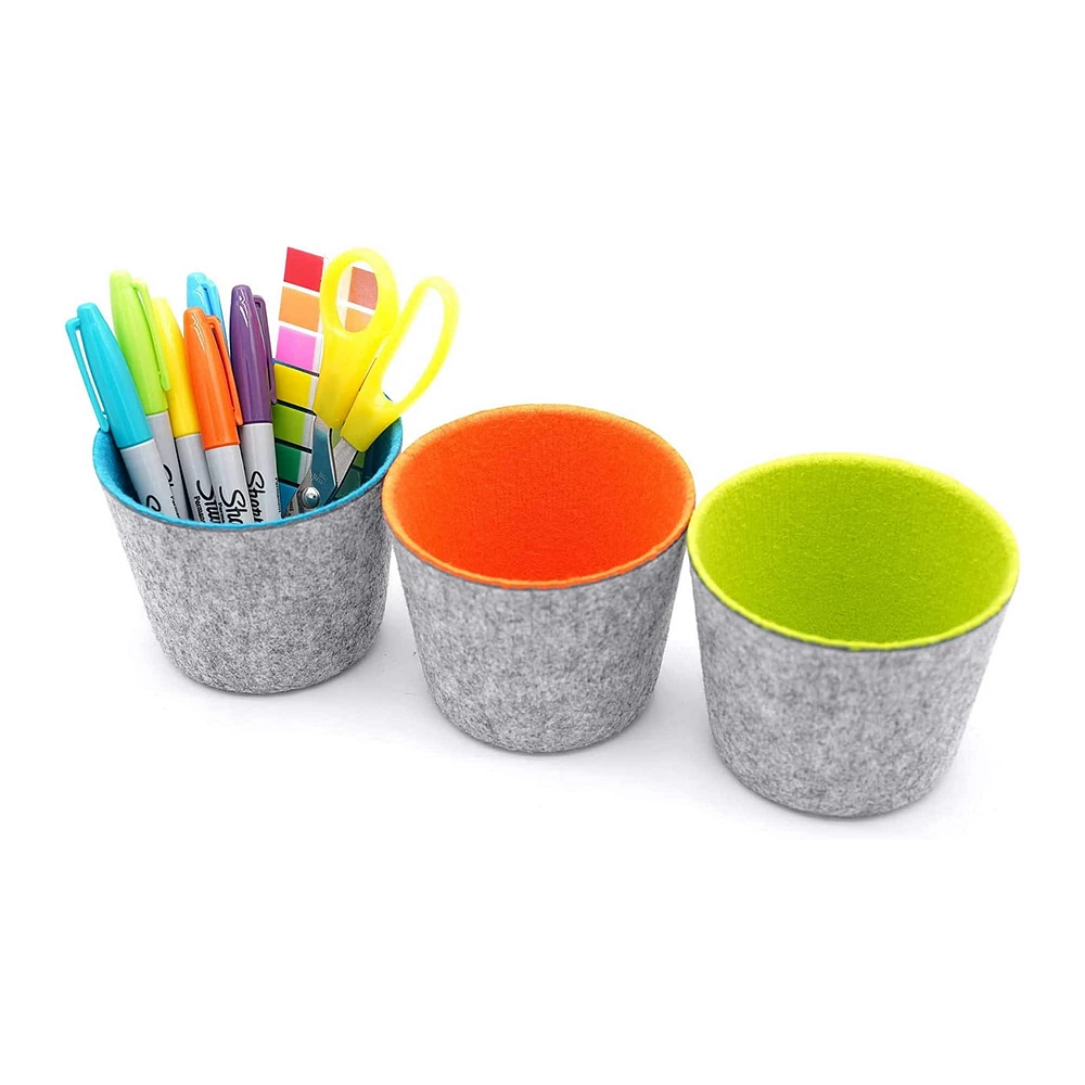 Welaxy Felt 3 Piece Orange, Green & Turquoise Storage Cups