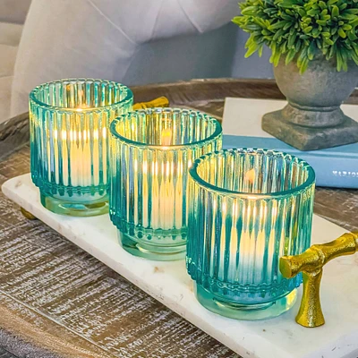 Kate Aspen® Ribbed Blue Glass Votive Candle Holder Set