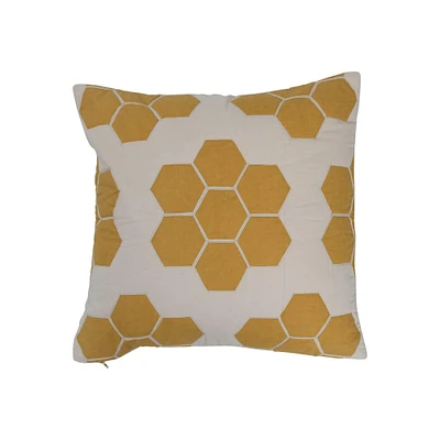 Yellow & White Quilted Honeycomb Cotton Pillow