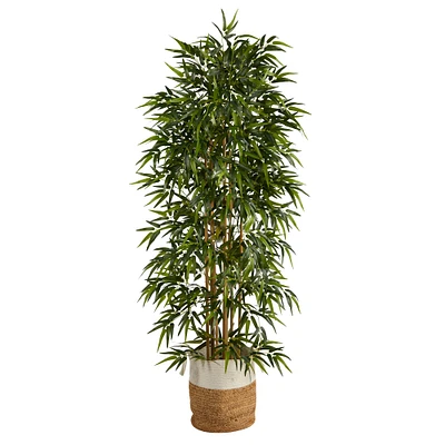 6ft. Artificial Bamboo Tree with Handmade Jute & Cotton Basket