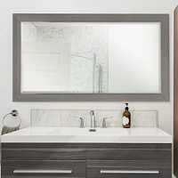 Head West Gray Wood Grain Texture Beveled Edge Bathroom Vanity Mirror