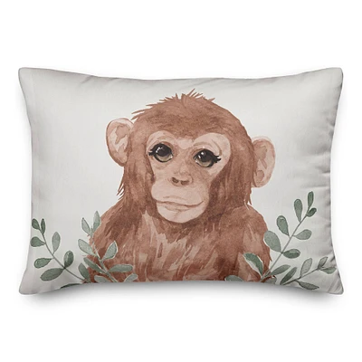 Baby Monkey In Leaves 20" x 14" Throw Pillow