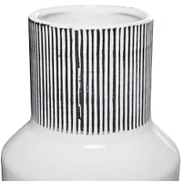 Glossy White Ceramic Vase with Vertical Stripes