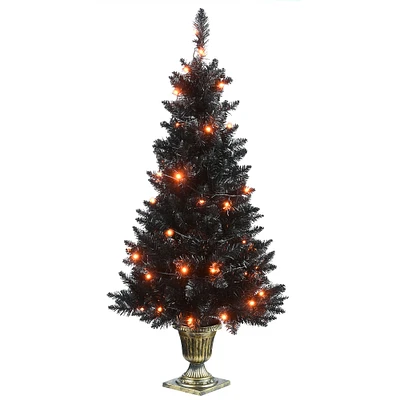 4ft. Pre-Lit Black Entrance Artificial Halloween Tree, Orange Lights