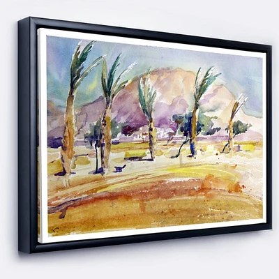 Designart - Watercolor Sea and Palm - Landscape Art Print Canvas in Black Frame