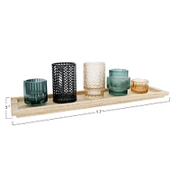 Embossed Glass & Metal Tealight & Votive Holders On Rectangle Wood Tray Set, 6ct.