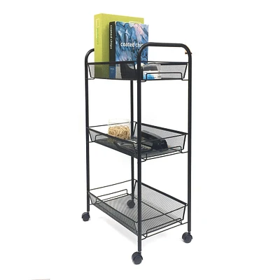 Mind Reader Black Rolling Metal Mesh 3 Shelf Cart