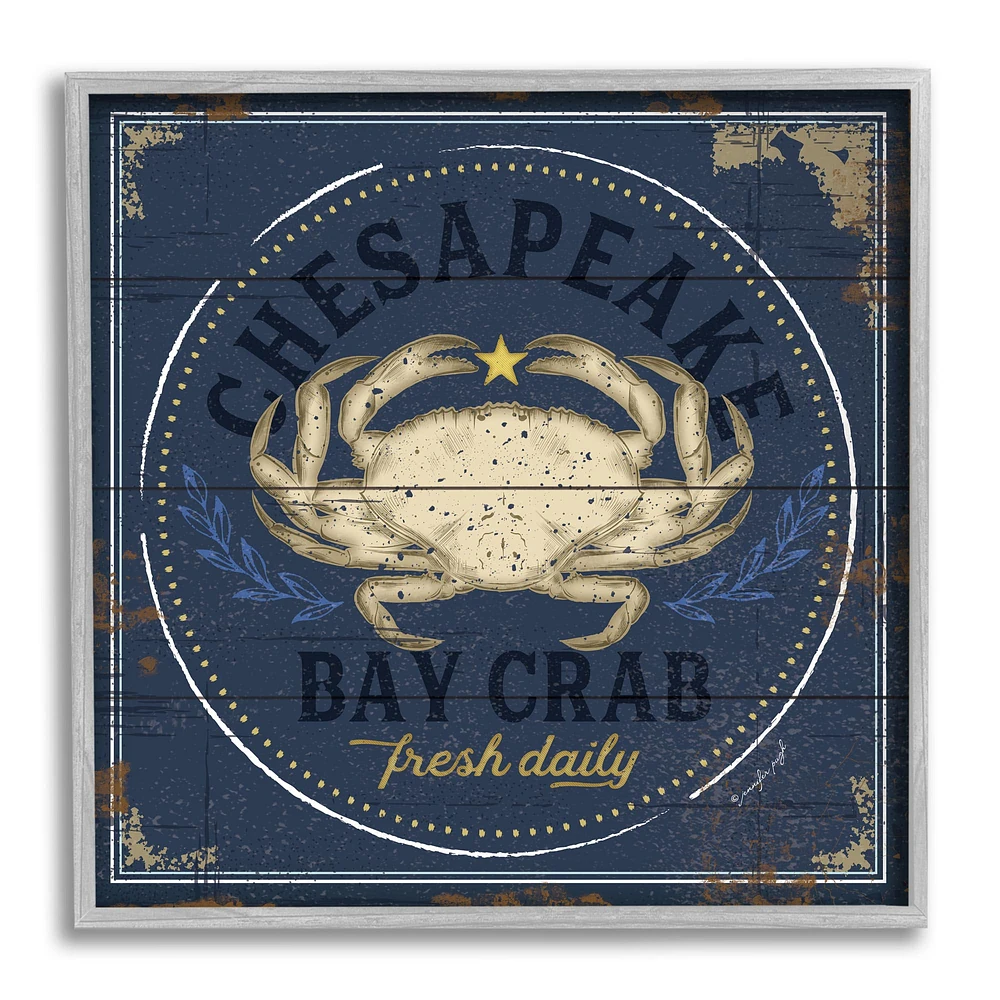 Stupell Industries Vintage Chesapeake Bay Crab Sign Nautical Marine Life in Gray Frame Wall Art