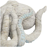 11" Beige Textured Octopus Sculpture with Light Blue Tentacles