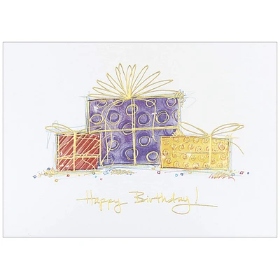 JAM Paper Drawn Presents Blank Birthday Card Set