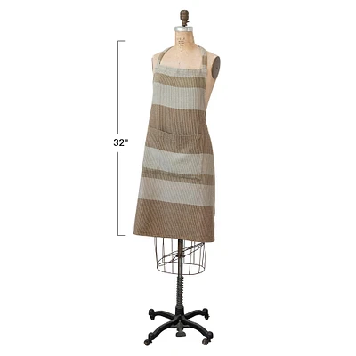 Gray & Brown Striped Cotton Waffle Weave Apron