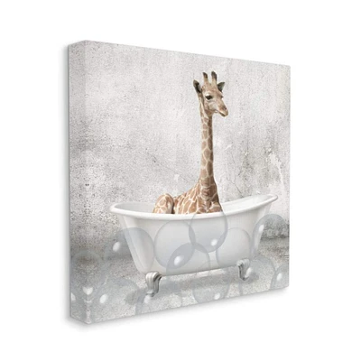 Stupell Industries Baby Giraffe Bath Time Cute Animal Canvas Wall Art