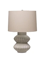 22" Distressed White Finish Fluted Terracotta Table Lamp with Linen Shade