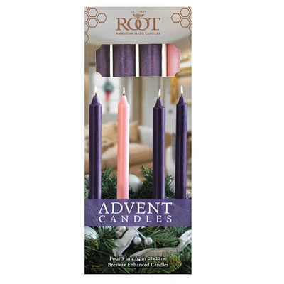 Root Candles 9" Unscented Advent Arista Taper Candles, 4ct. 