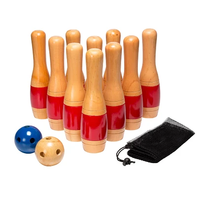 Toy Time Red Outdoor Wooden Lawn Bowling Game Set