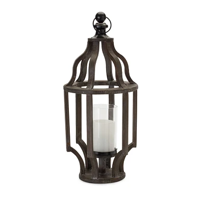 22.5" Wood & Glass Lantern Style Candle Holder