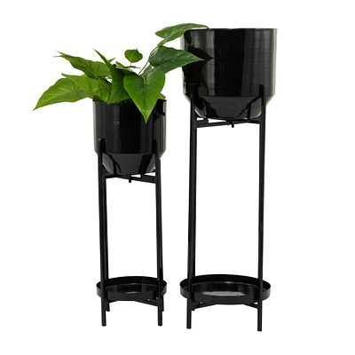 Black Metal Modern Planter, Set of 2" 31", 24"