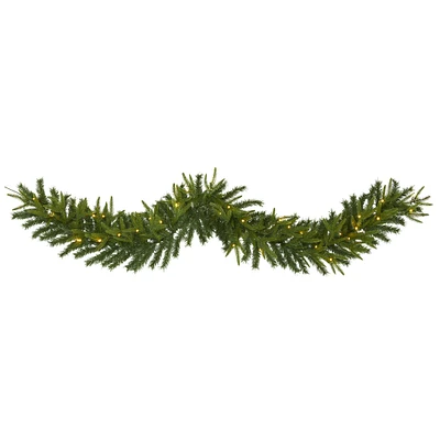 6ft. Pre-Lit Clear LED Green Pine Artificial Christmas Garland