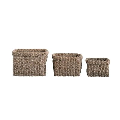 Square Natural Woven Seagrass Baskets Set