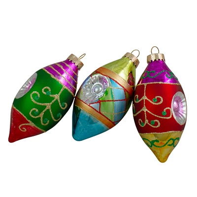 3ct. 4.25" Multicolor with Retro Reflectors Glass Finial Christmas Ornament