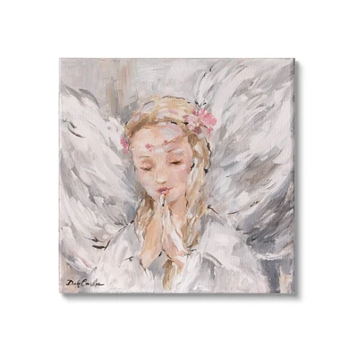 Stupell Industries Blonde Angel With Prayer Hands Pink Floral Crown Canvas Wall Art